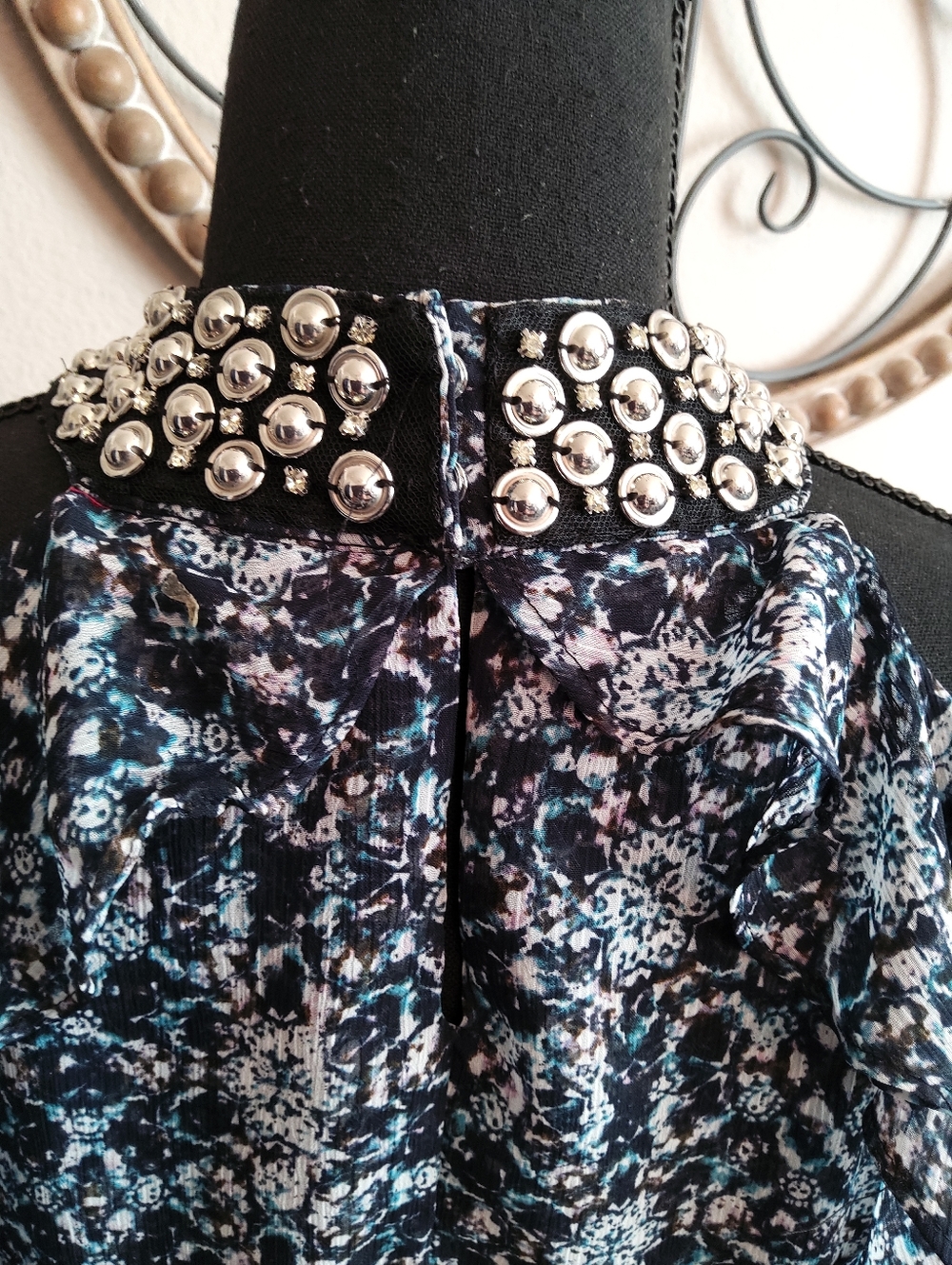 Jennifer Lopez Navy Floral Embellished Halter Camisole - Picture 7 of 12